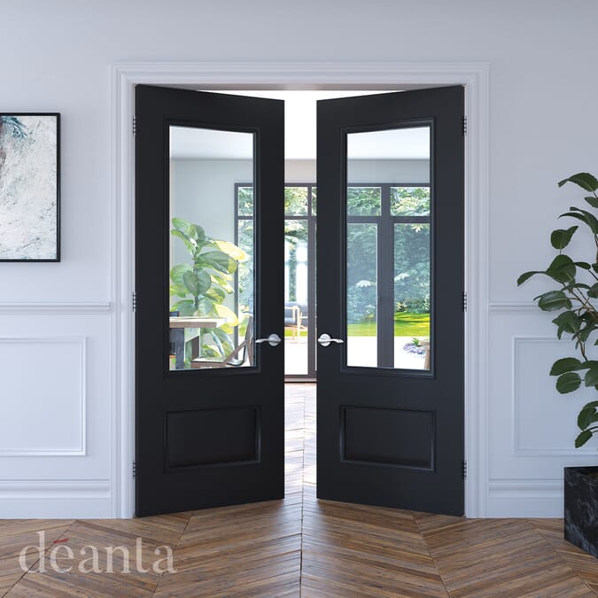 686x1981x35mm (27") Sandringham Black Clear Glazed - Prefinished Internal Doors