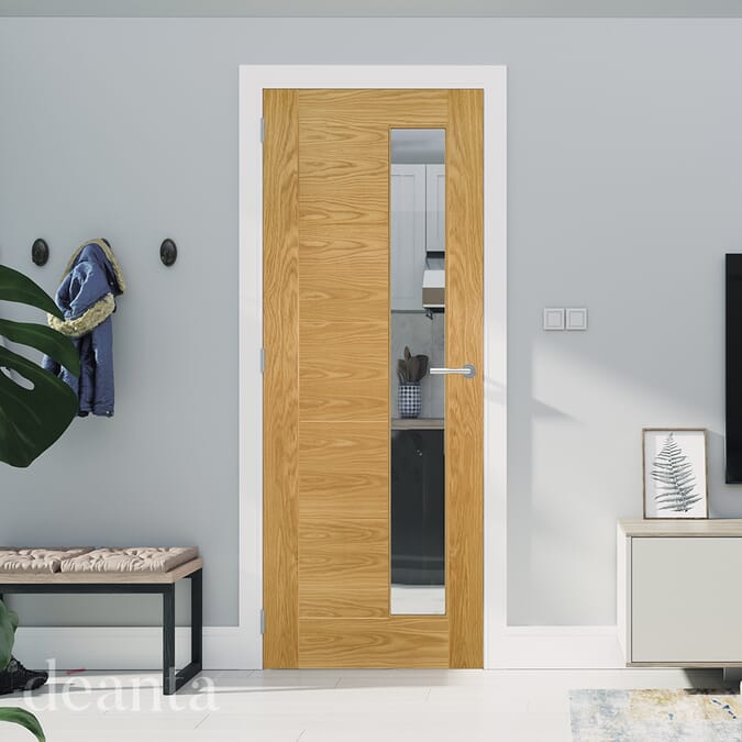 838x1981x35mm (33") Seville Oak 1SL Glazed - Prefinished Internal Doors