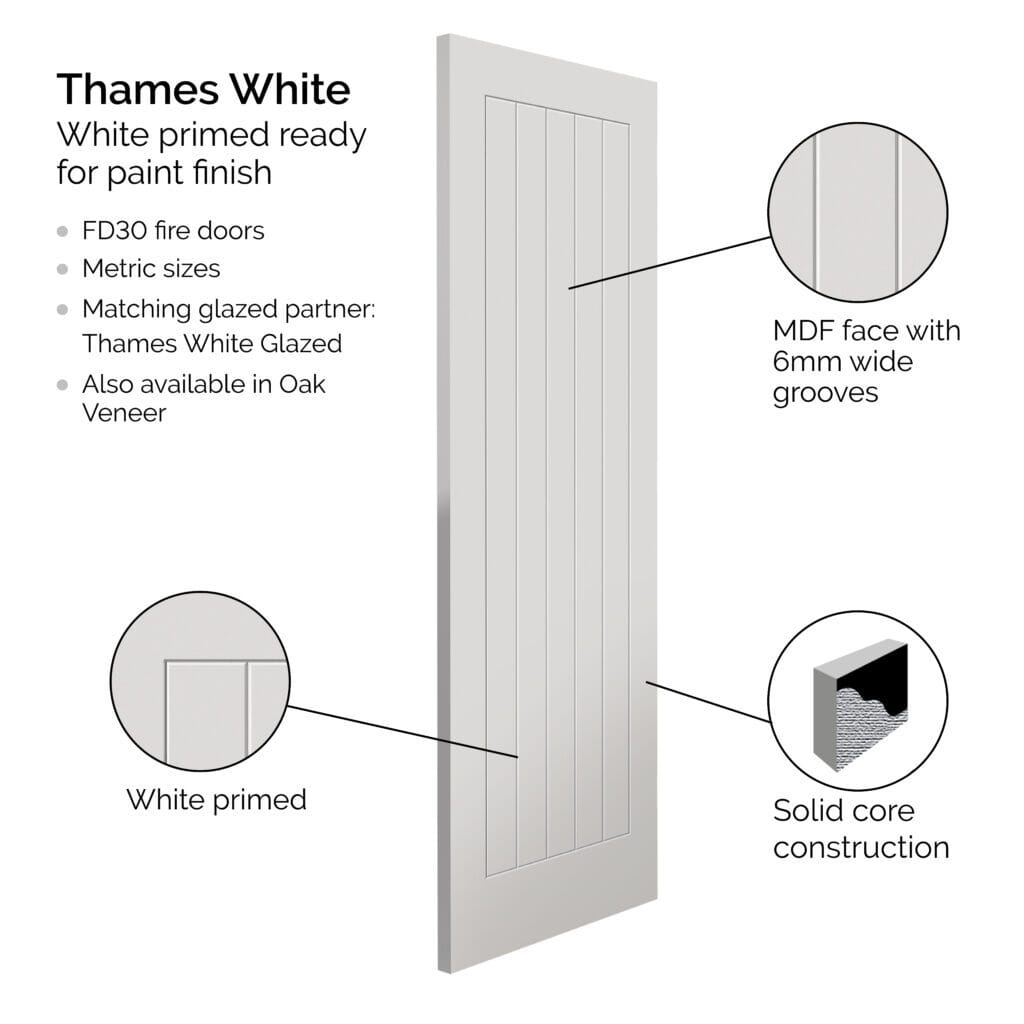 2040mm x 926mm x 44mm White Thames Door