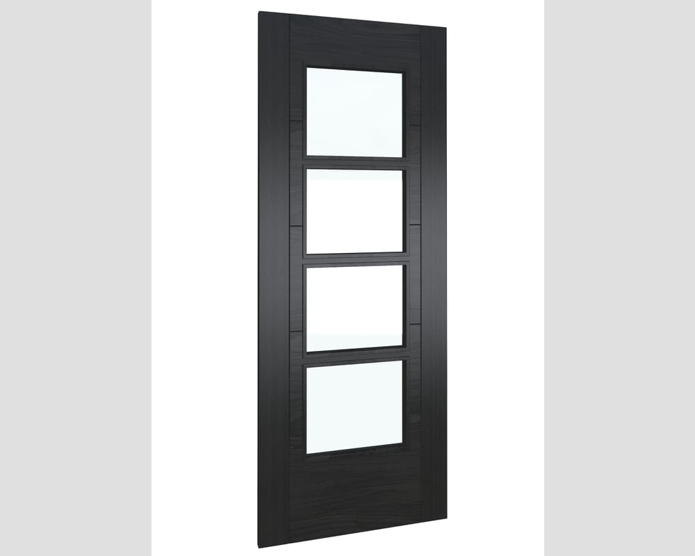 838x1981x44mm (33") Iseo Black Oak 4 Light Clear Glass - Prefinished Fire Door