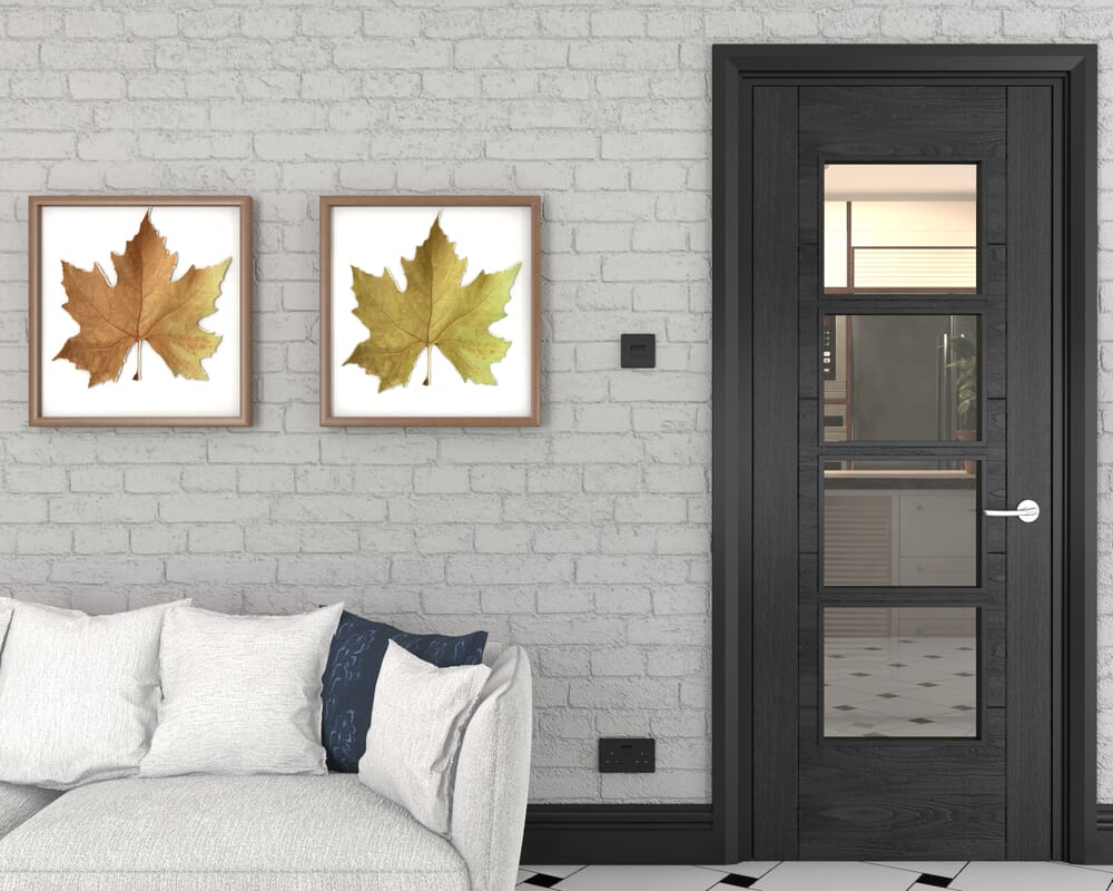 838x1981x44mm (33") Iseo Black Oak 4 Light Clear Glass - Prefinished Fire Door