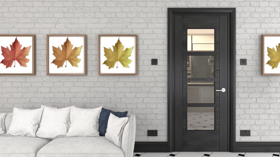 ISEO Black Oak 4 Light Clear Glass – Prefinished Fire Door