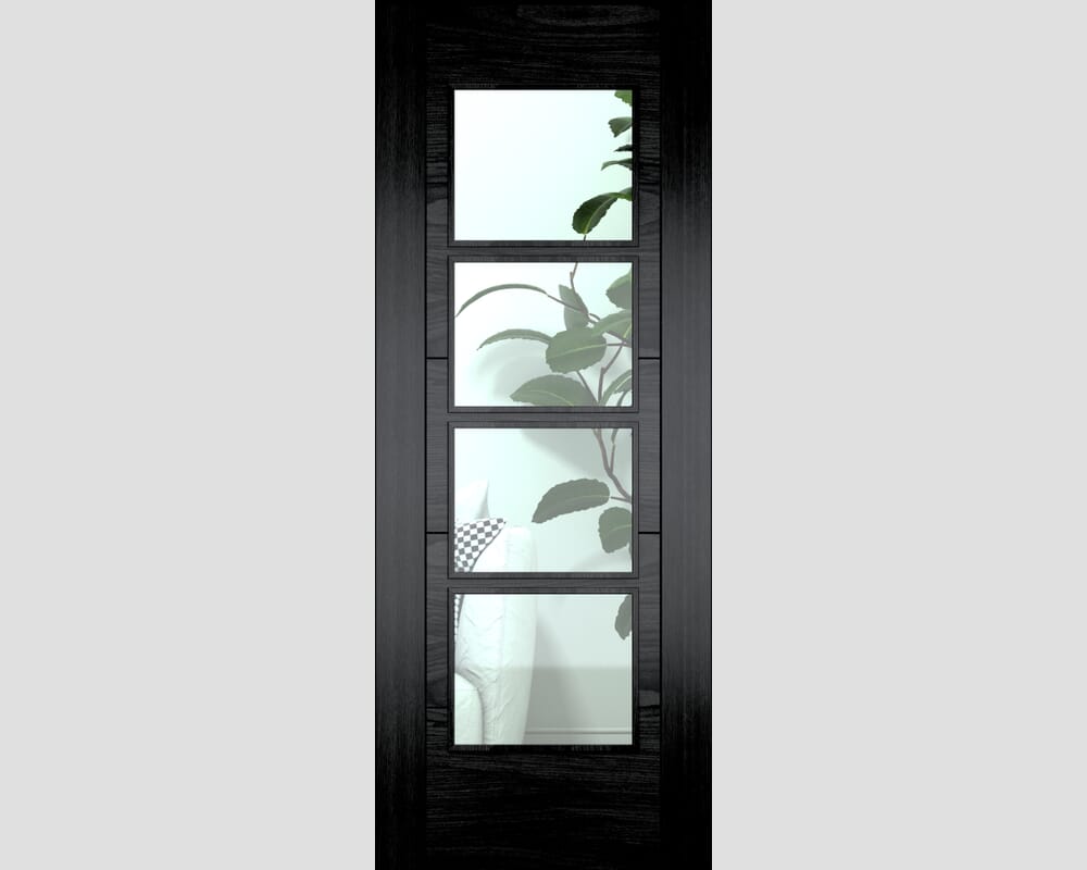 838x1981x44mm (33") Iseo Black Oak 4 Light Clear Glass - Prefinished Fire Door