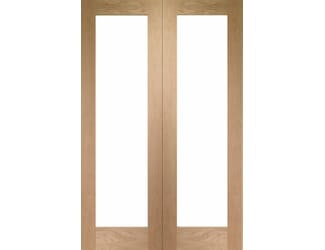 Oak Pattern 20 Clear Glazed Rebated Pair Internal Doors
