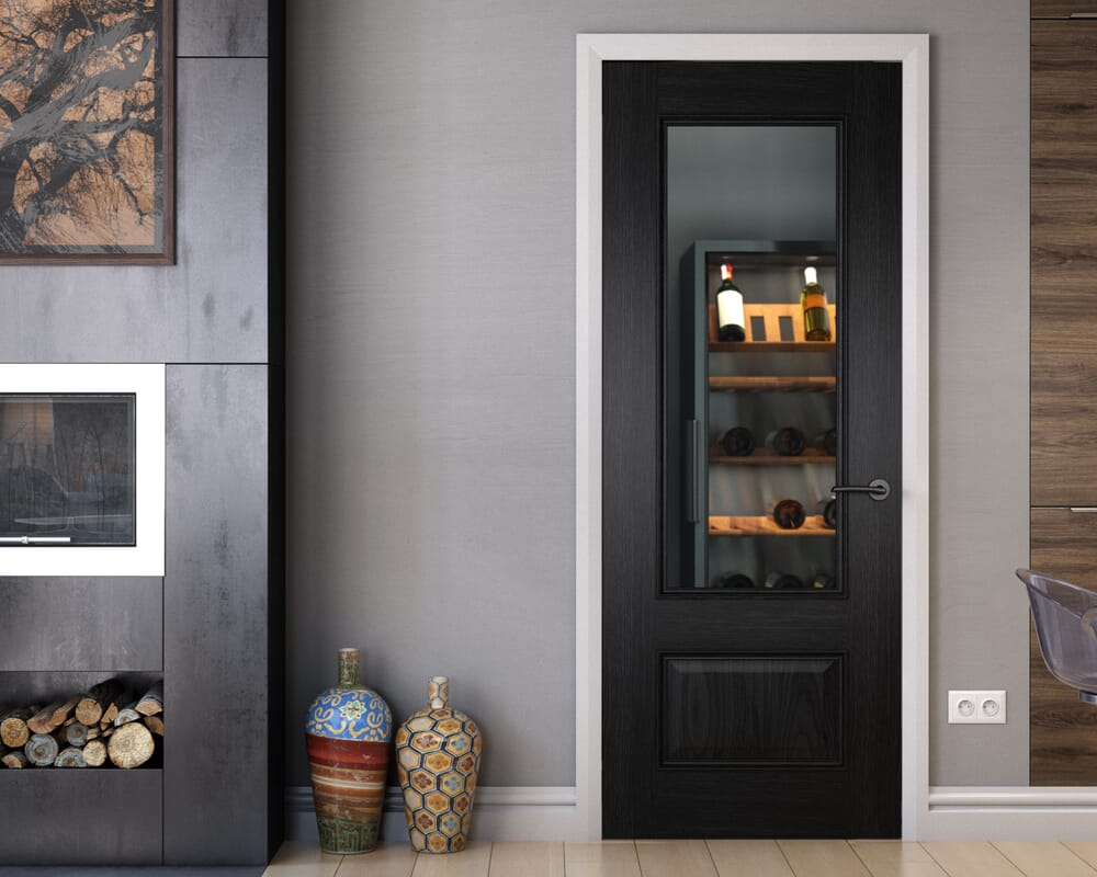 686x1981x35mm (27") Surrey Black Oak Clear Glass - Prefinished Internal Doors