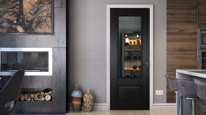 838x1981x35mm (33") Surrey Black Oak Clear Glass - Prefinished Internal Doors