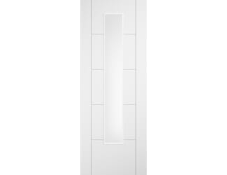 Linear 7 Panel Clear Glazed White Laminate Internal Doors