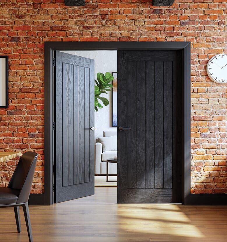 686x1981x44mm (27") Ely Brushed Black Oak - Prefinished Internal Doors