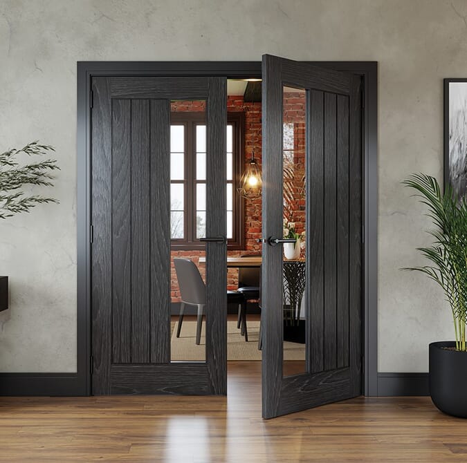 Ely 1SL Glazed Brushed Black Oak - Prefinished Internal Doors