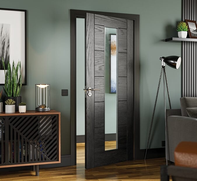 610x1981x35mm (24") Seville Brushed Black Oak Glazed - Prefinished Internal Doors