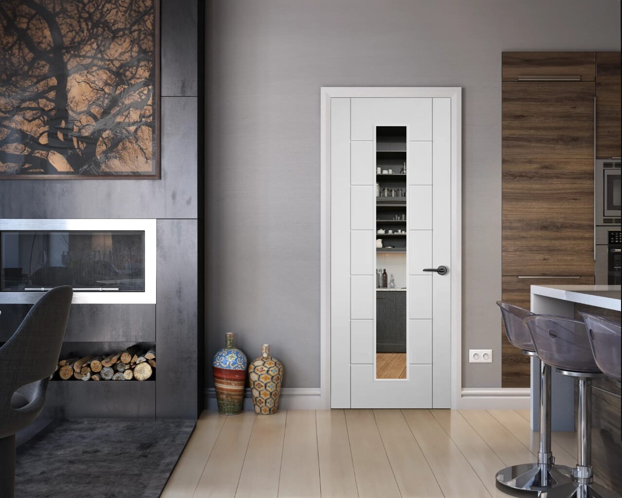 Essentials Corsica White 1L Clear Glass Internal Doors
