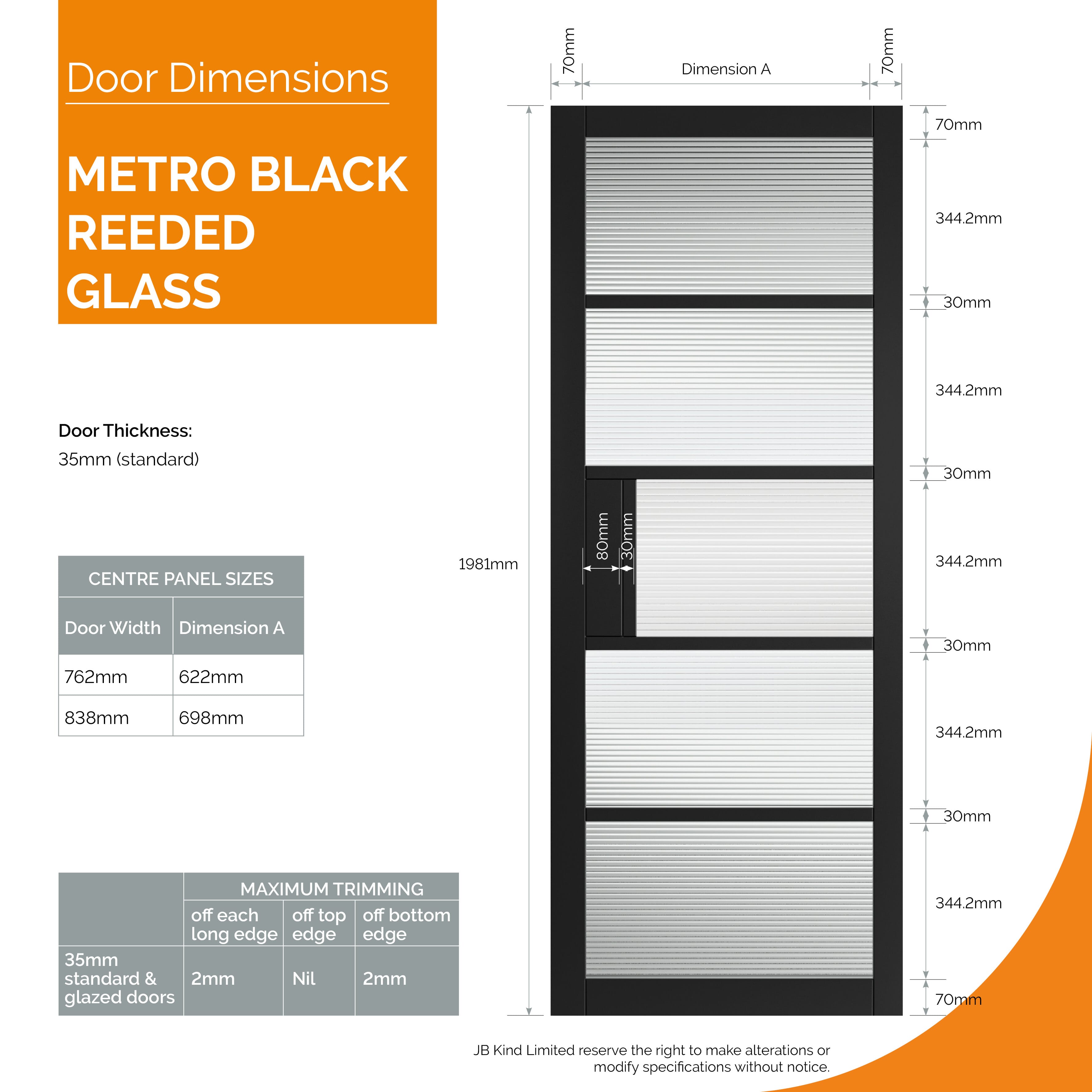 1981mm x 762mm x 35mm (30") Metro Black Reeded Glass Internal Doors