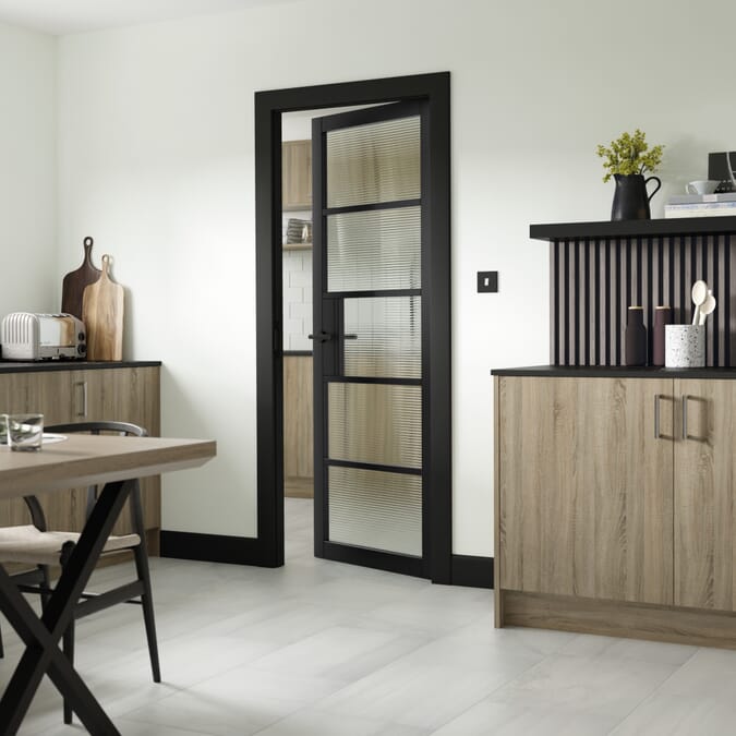 1981mm x 762mm x 35mm (30") Metro Black Reeded Glass Internal Doors