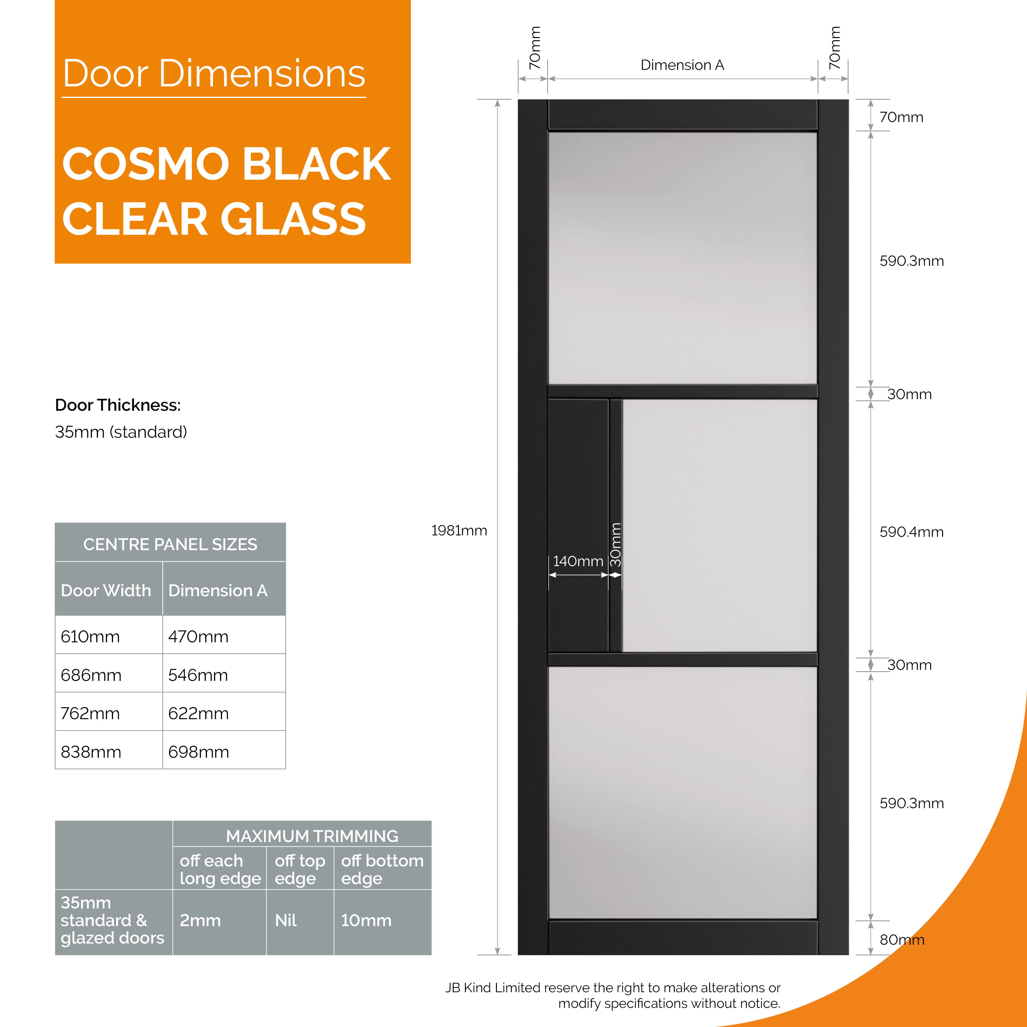 686x1981x35mm (27") Cosmo Black Clear Glass Internal Doors