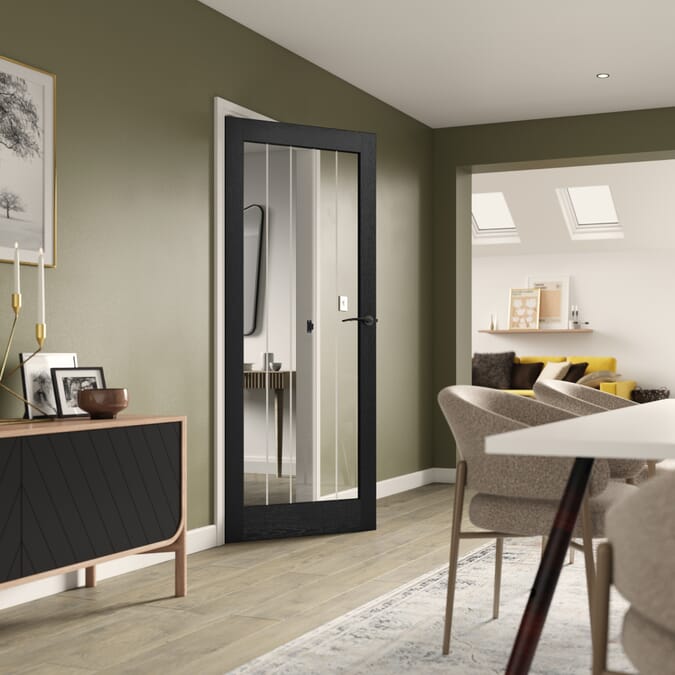 838x1981x35mm (33") Cottage Black Moulded Full Light Internal Doors