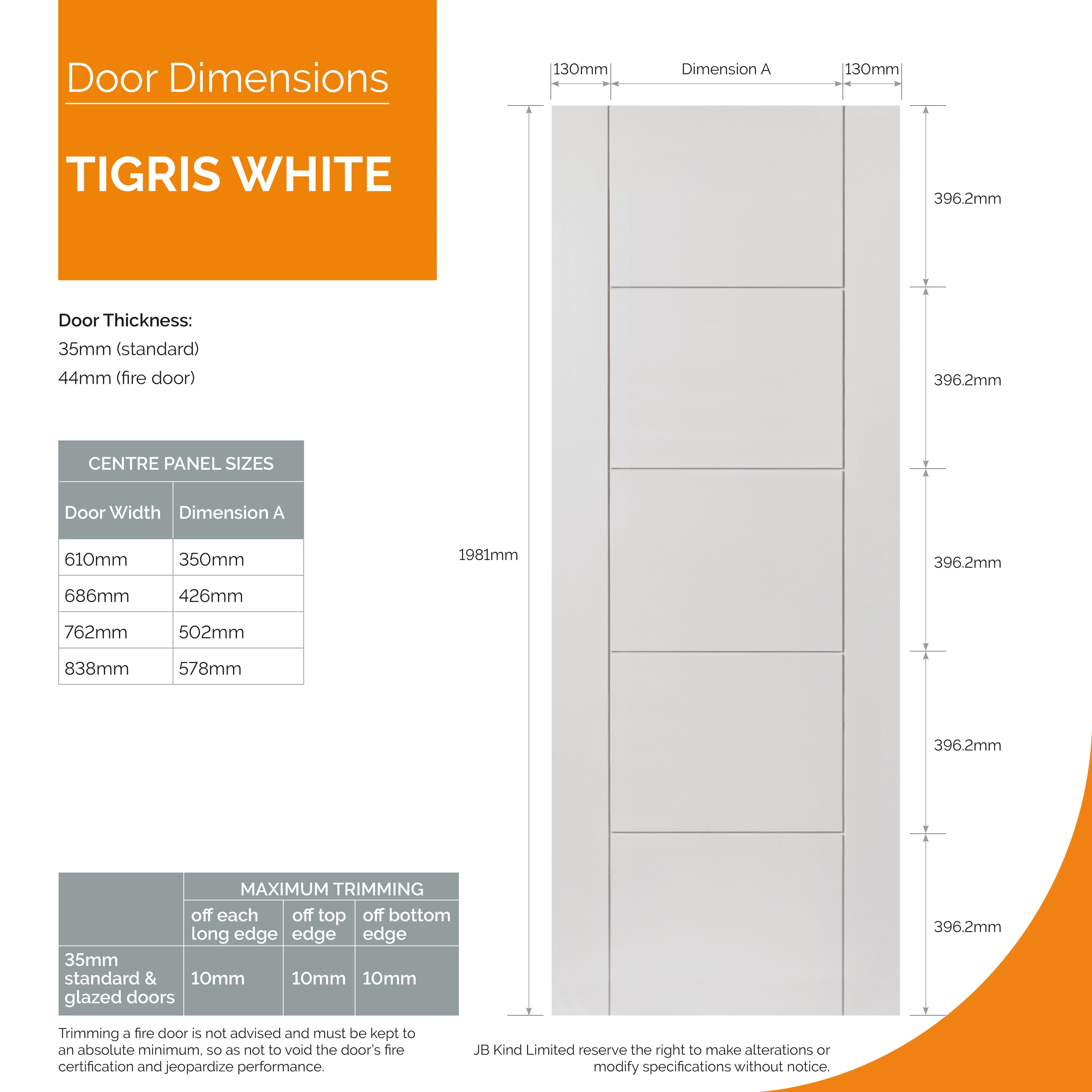 2040mm x 726mm x 44mm Tigris White Primed Fire Door