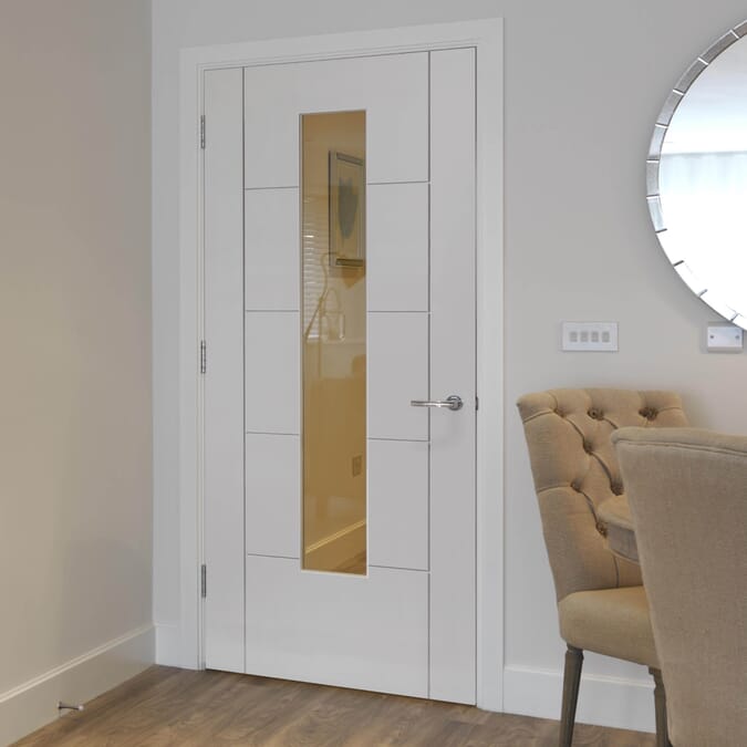 2040mm x 726mm x 40mm Tigris White Primed Slim Glazed Internal Doors