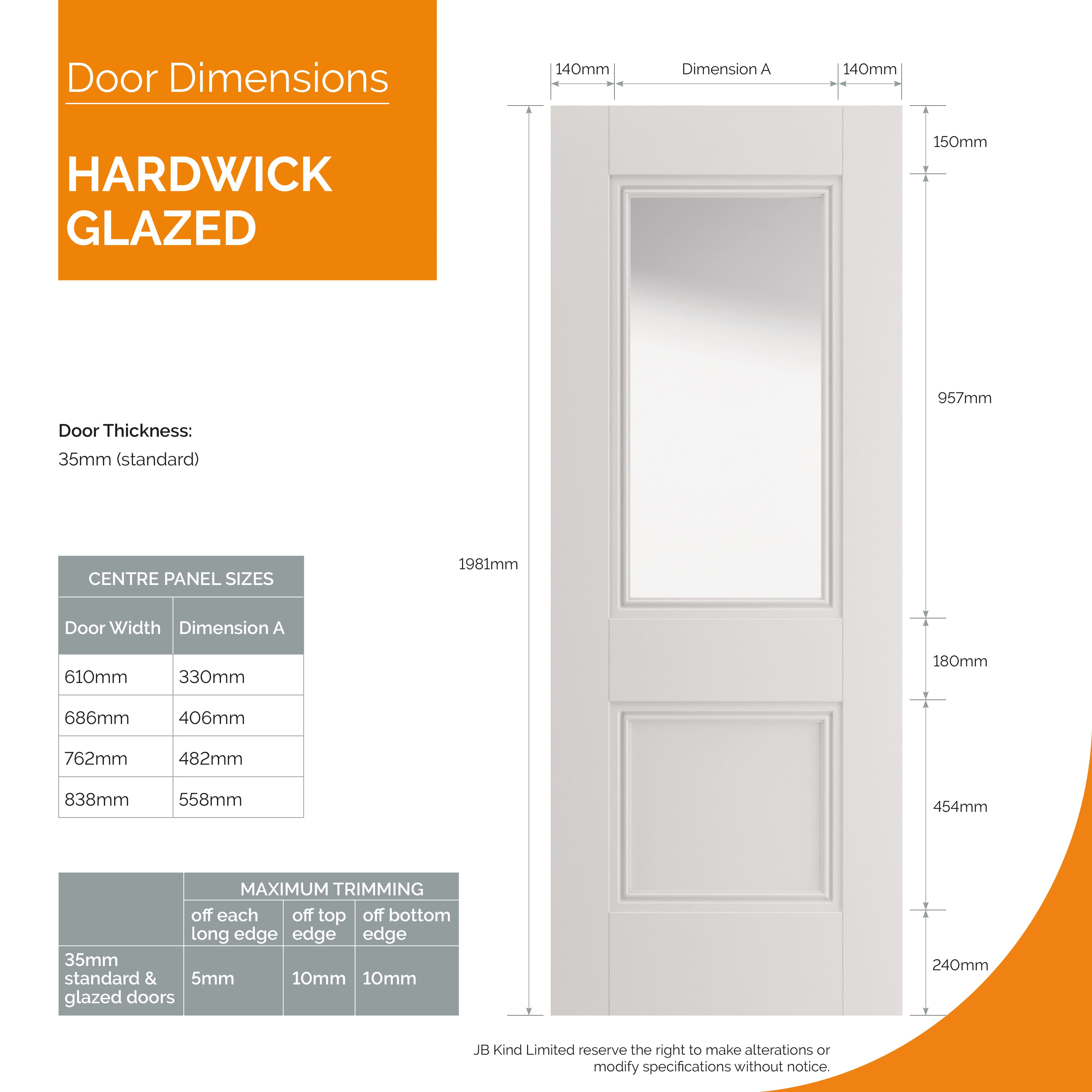 1981mm x 762mm x 35mm (30") Primed Hardwick Half Light Glazed Door