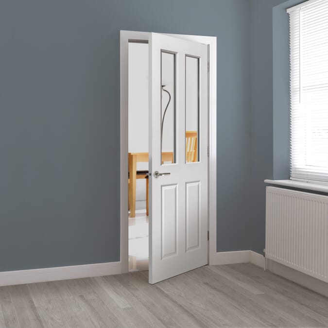 1981mm x 838mm x 35mm (33") White Grained Canterbury 2 Light Clear Glass Internal Doors