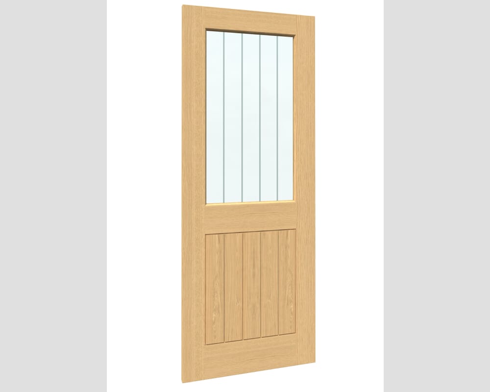 610x1981x35mm (24") Cottage Oak Clear Glass with Frosted Lines - Prefinished Internal Doors