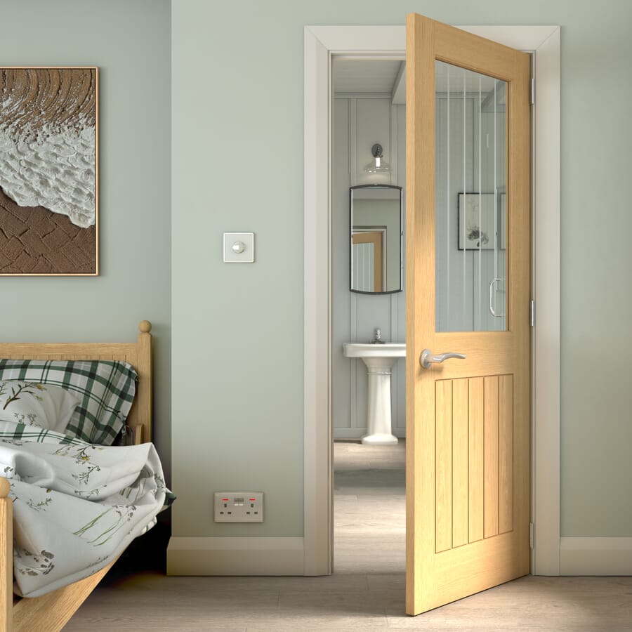 Cottage Oak Clear Glass with Frosted Lines Door