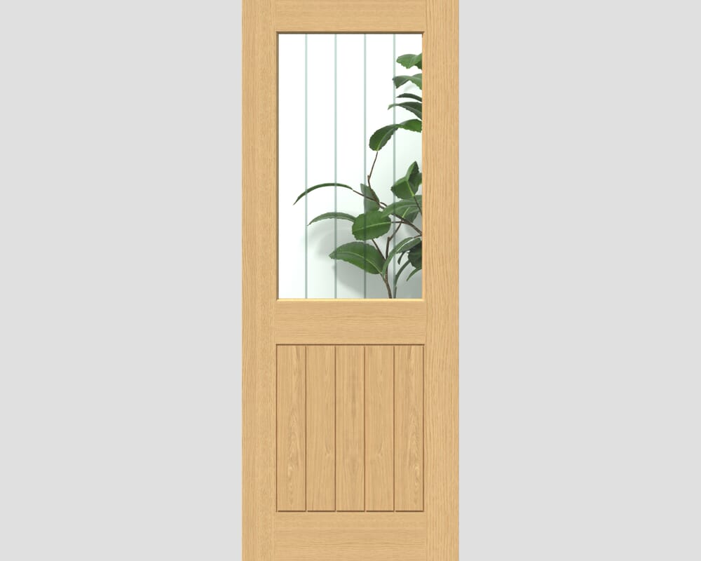 610x1981x35mm (24") Cottage Oak Clear Glass with Frosted Lines - Prefinished Internal Doors