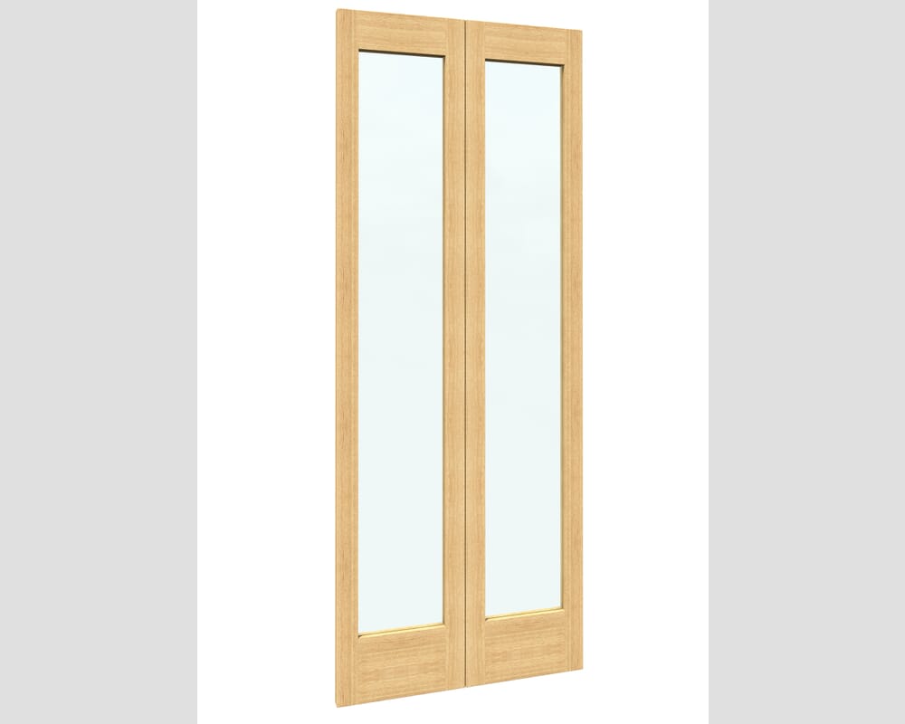762x1981x35mm (30") Oak Shaker 1 Light Clear Glass Bi-fold Doors