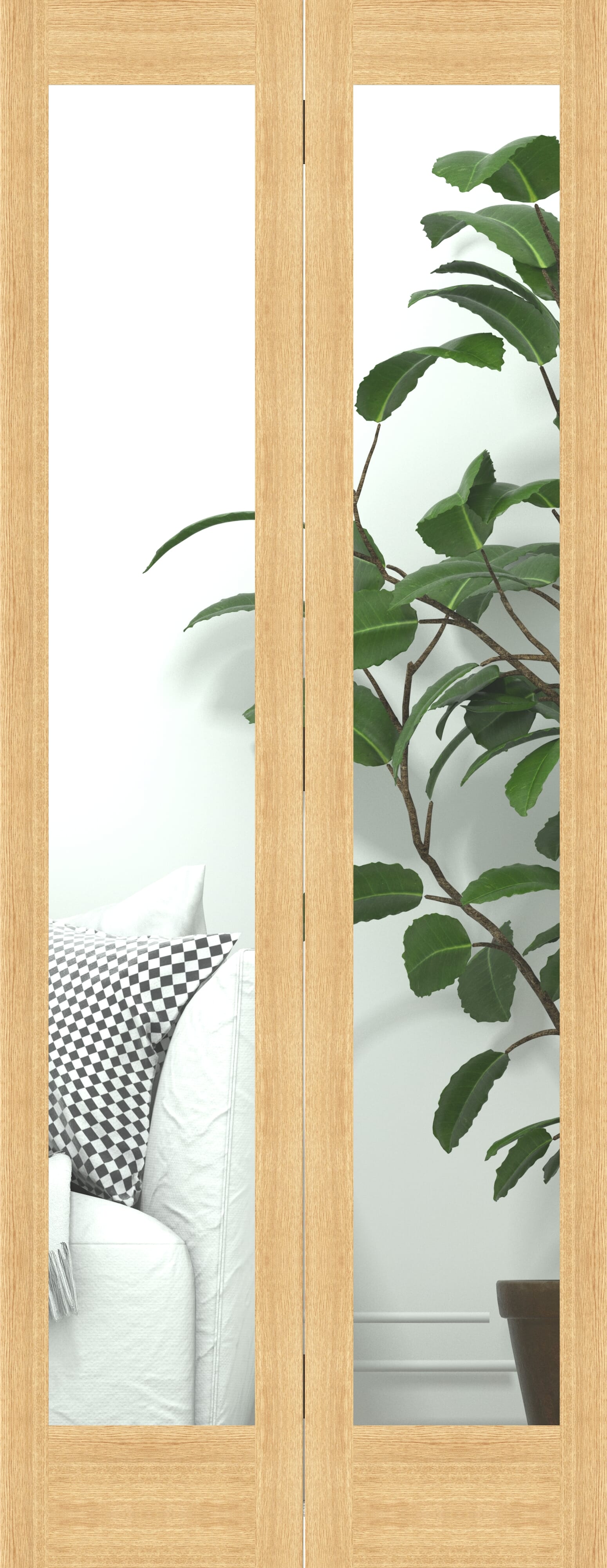 762x1981x35mm (30") Oak Shaker 1 Light Clear Glass Bi-fold Doors