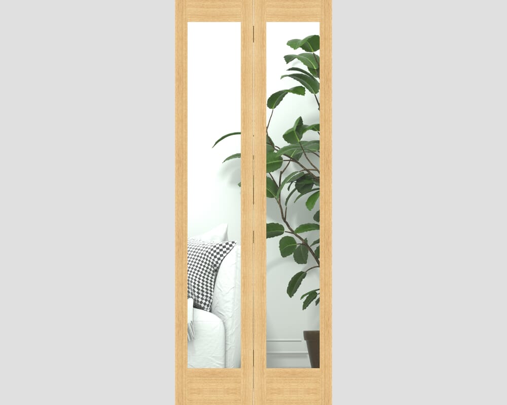 762x1981x35mm (30") Oak Shaker 1 Light Clear Glass Bi-fold Doors