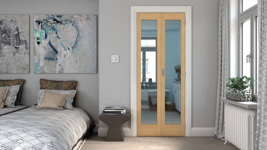 Oak Shaker 1 Light Clear Glass Bi-fold Doors