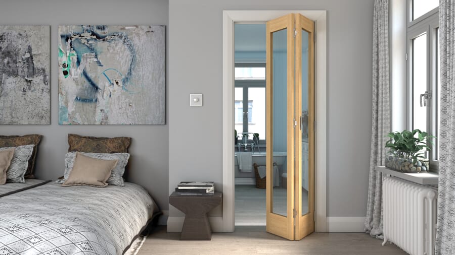 Oak Shaker 1 Light Clear Glass Bi-fold Doors
