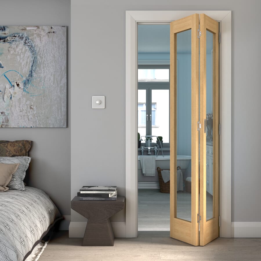 Oak Shaker 1 Light Clear Glass Bi-fold Doors