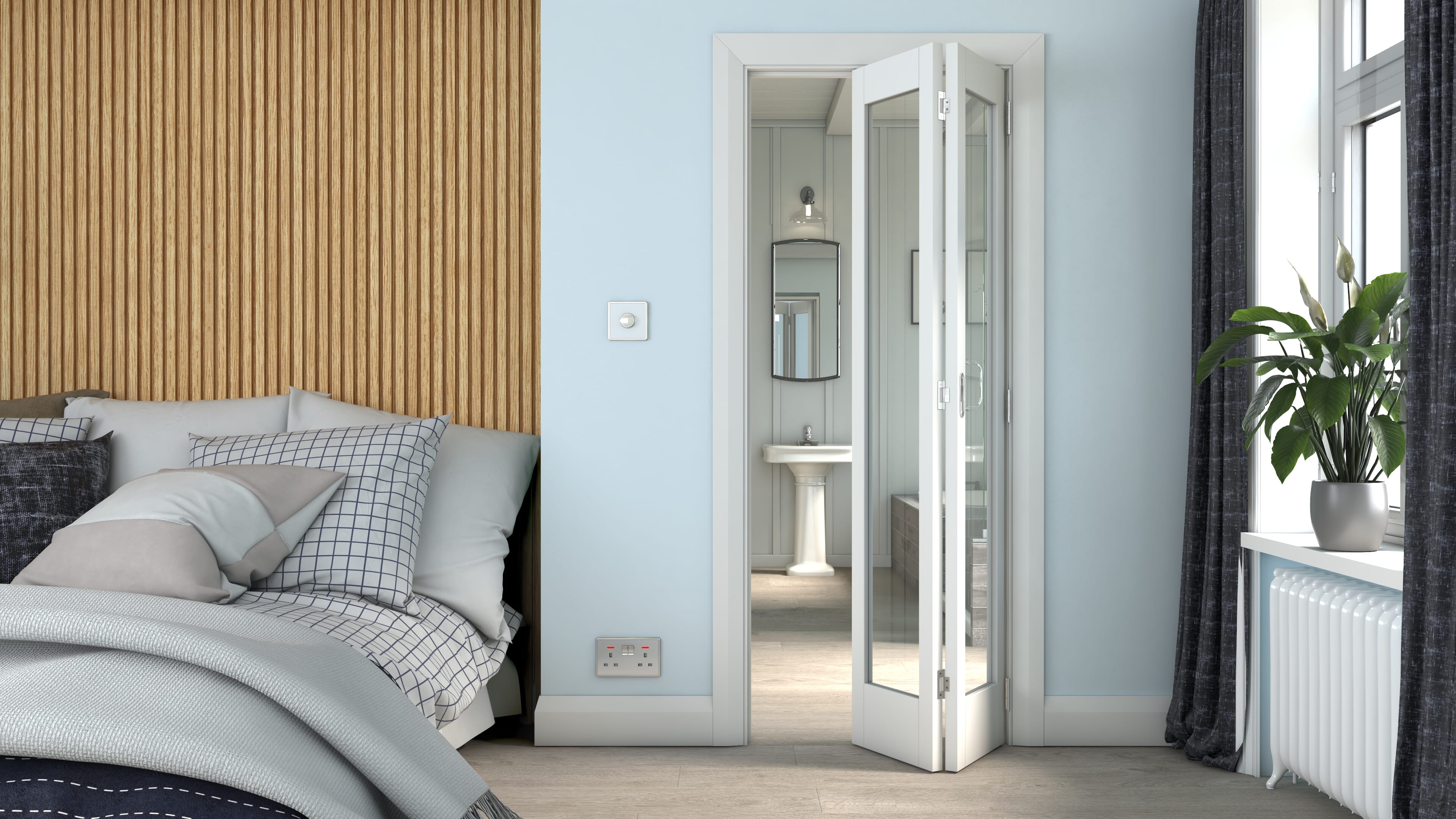 762x1981x35mm (30") White Shaker 1 Light Clear Glass Bi-fold Doors