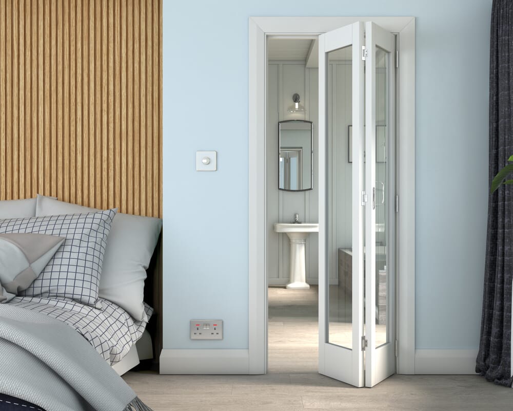 762x1981x35mm (30") White Shaker 1 Light Clear Glass Bi-fold Doors