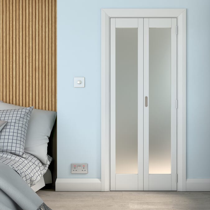 762x1981x35mm (30") White Shaker 1 Light Frosted Glass Bi-fold Doors