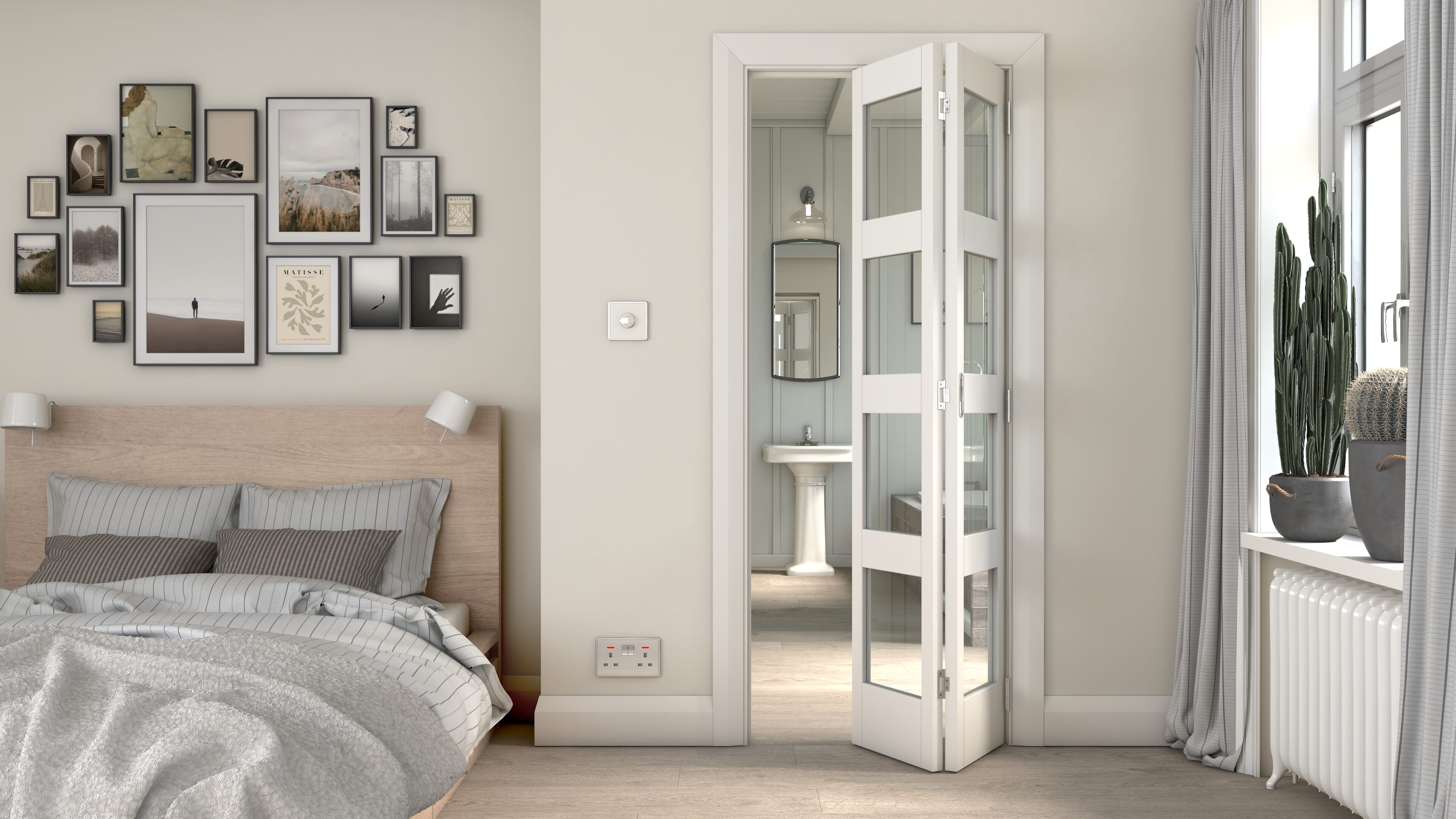 762x1981x35mm (30") White Shaker 4 Light Clear Glass Bi-fold Doors
