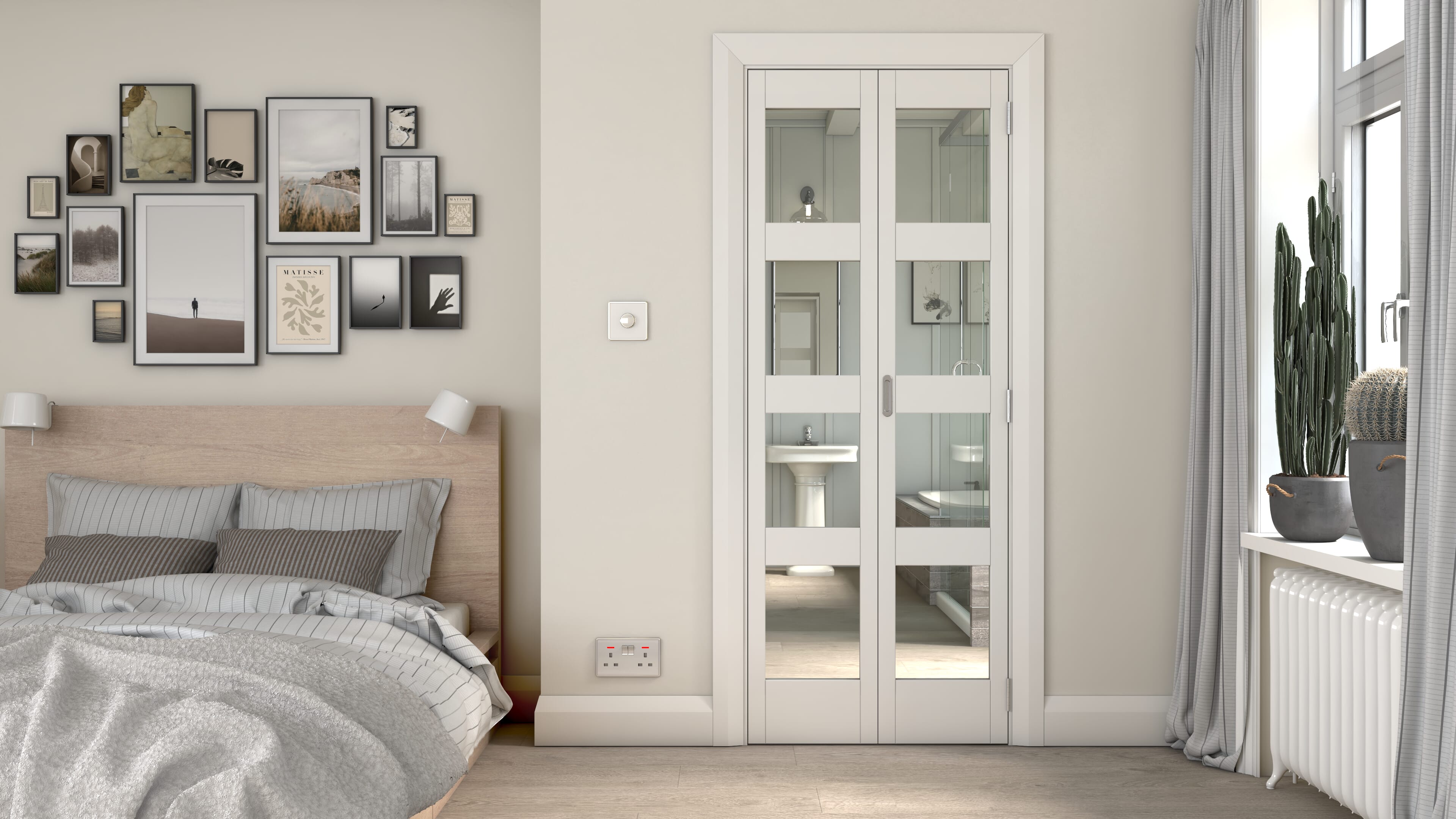 762x1981x35mm (30") White Shaker 4 Light Clear Glass Bi-fold Doors