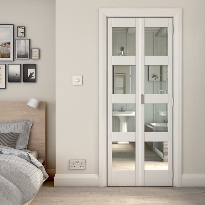 762x1981x35mm (30") White Shaker 4 Light Clear Glass Bi-fold Doors