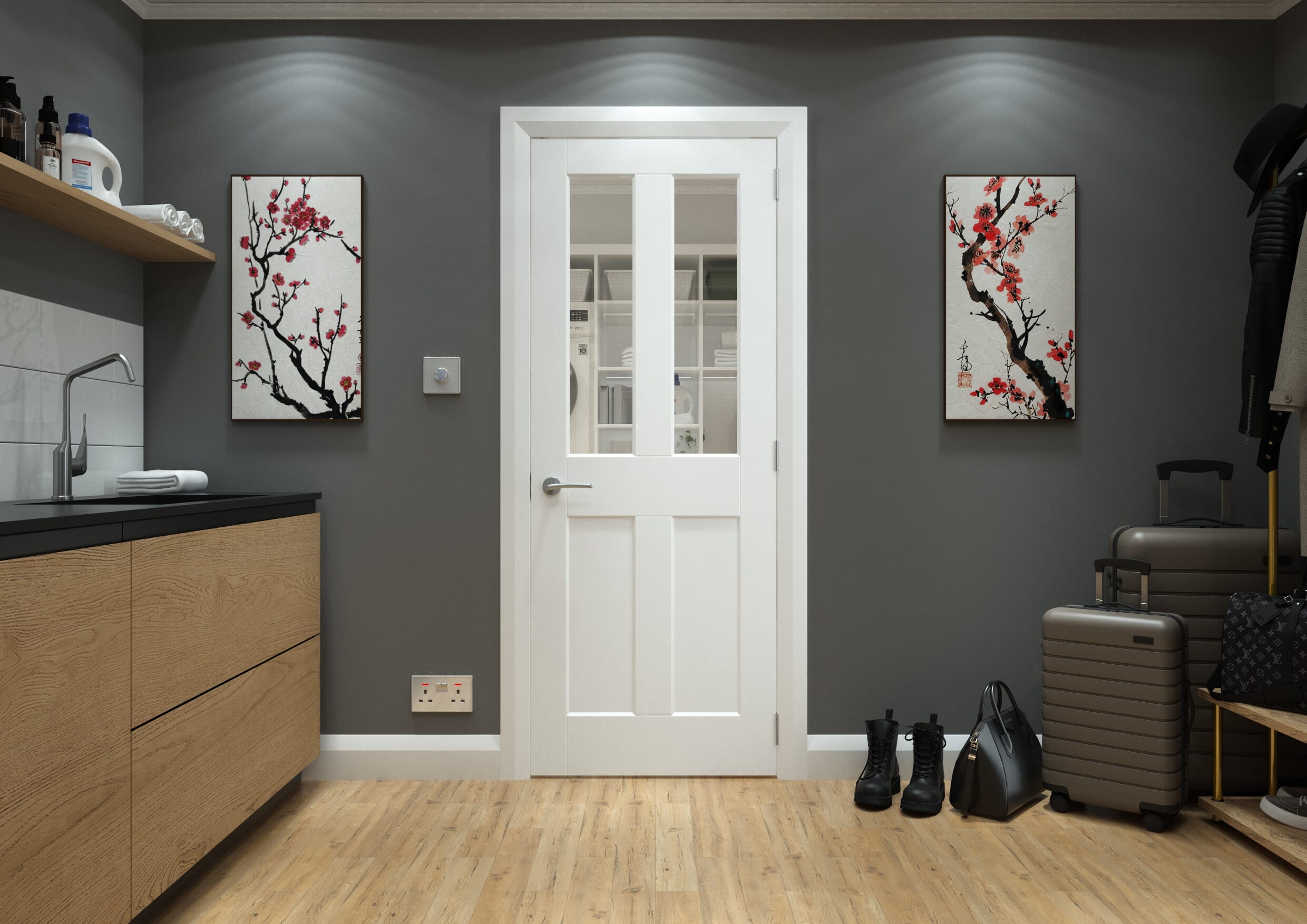 White Smooth Flat 4 Panel Clear Glass Internal Doors