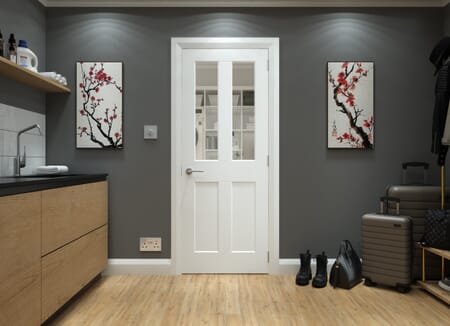 White Smooth Flat 4 Panel Clear Glass Internal Doors