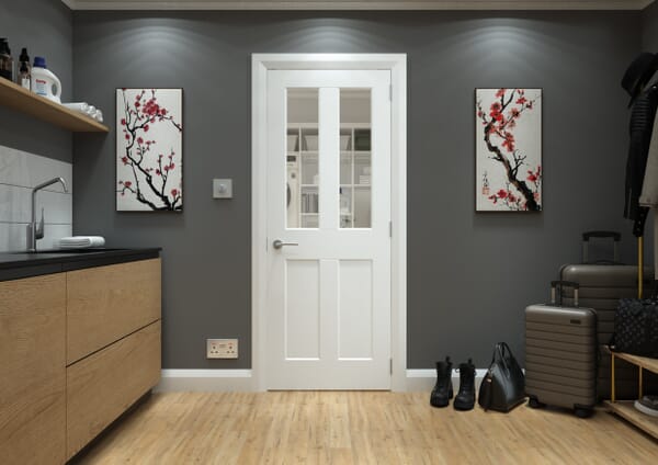 White Smooth Flat 4 Panel Clear Glass Internal Doors