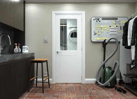 White Smooth Mexicano Clear Glass with Frosted Lines Internal Doors