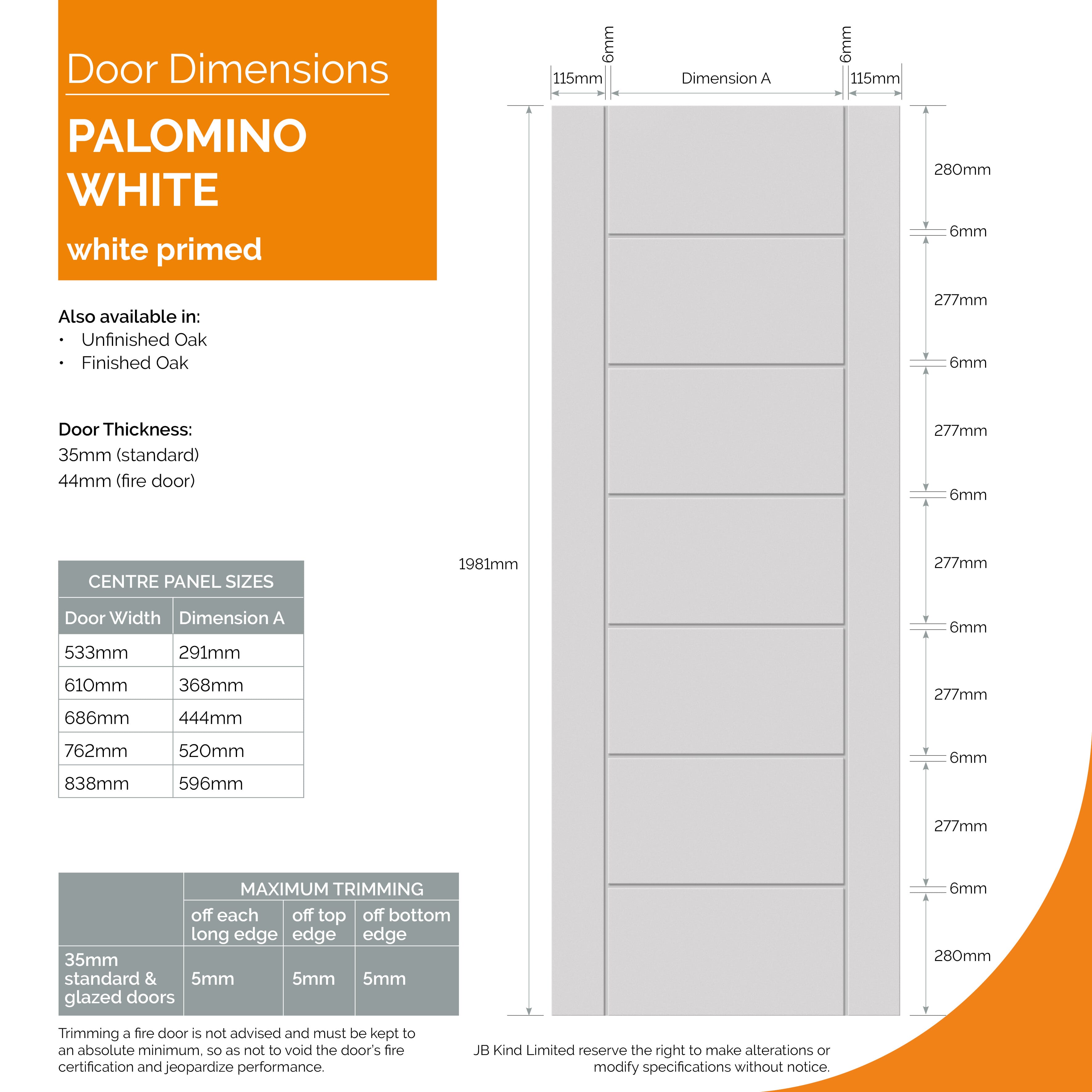 2040x626x40mm White Palomino Internal Doors