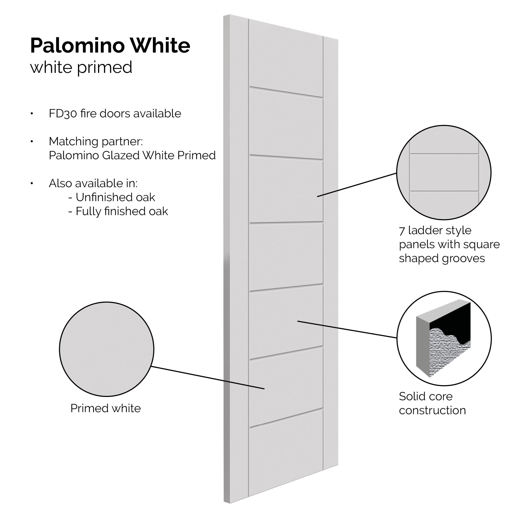 2040x626x40mm White Palomino Internal Doors