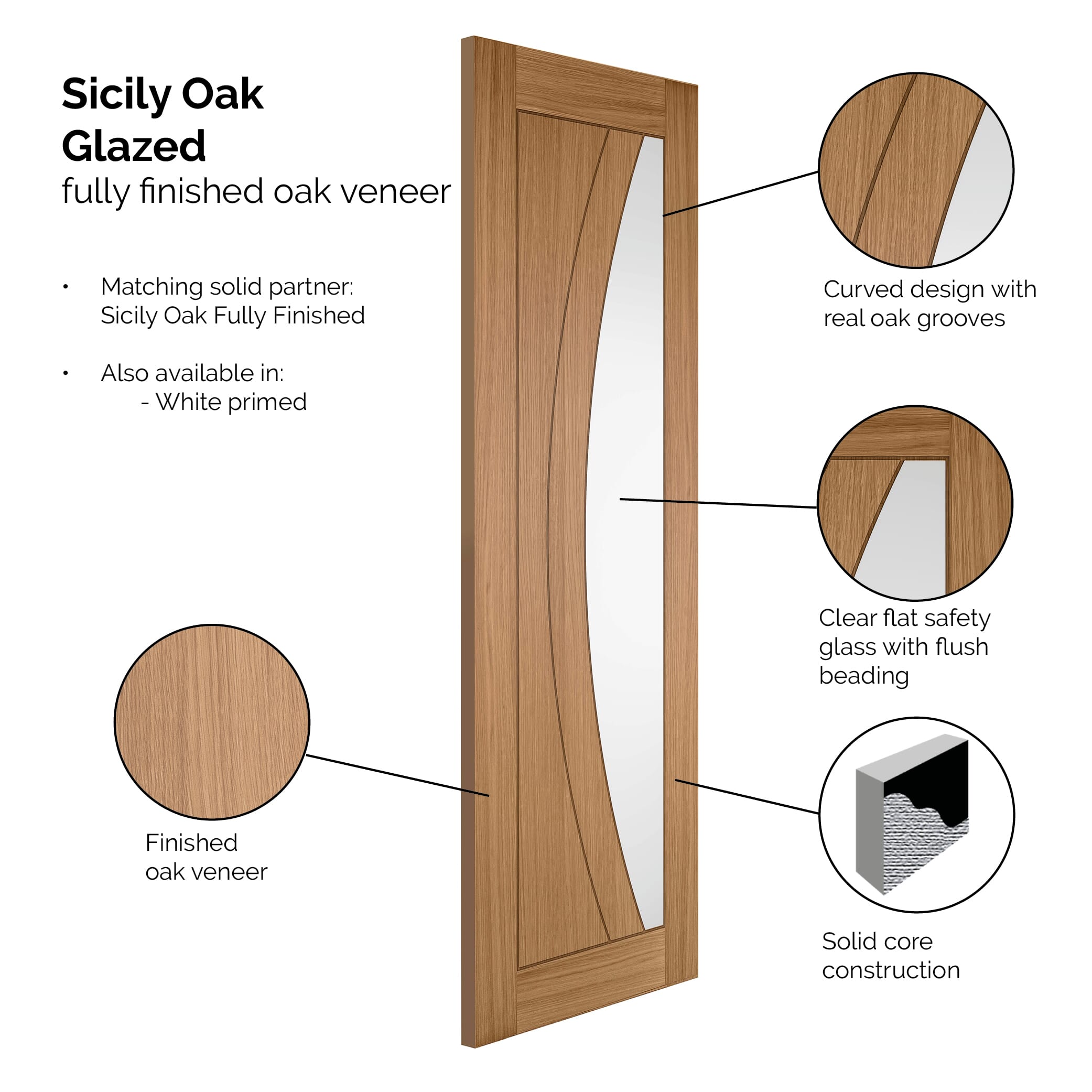 2040x826x40mm Sicily Oak Glazed - Prefinished Internal Doors