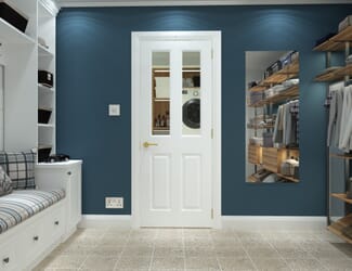 White Grained 4 Panel Moulded Clear Glass Internal Doors