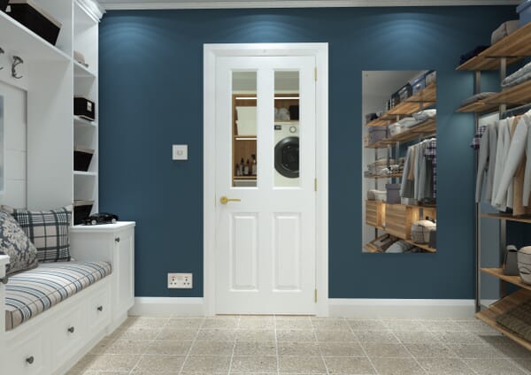 1981mm x 686mm x 35mm (27") White Grained 4 Panel Clear Glass Internal Doors
