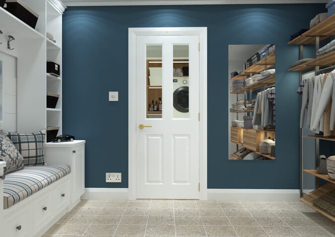 1981mm x 686mm x 35mm (27") White Grained 4 Panel Clear Glass Internal Doors