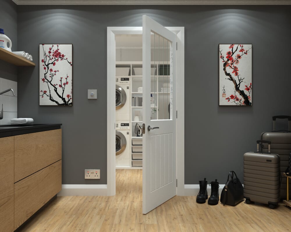 1981mm x 686mm x 35mm (27") White Grained Mexicano Clear Glass with Frosted Lines Internal Doors