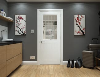 White Grained Mexicano Moulded Clear Glass with Frosted Lines Internal Doors